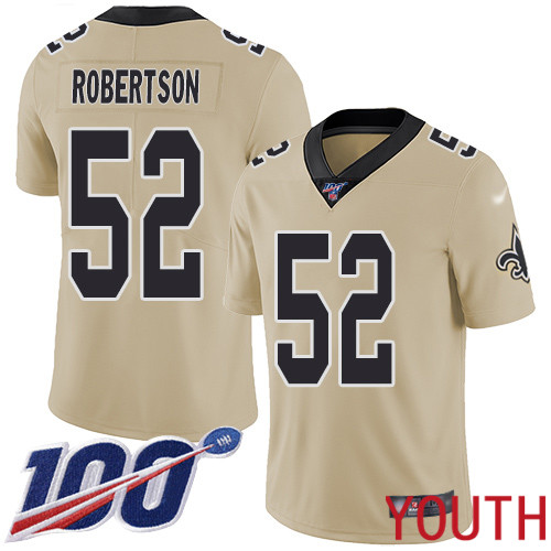 New Orleans Saints Limited Gold Youth Craig Robertson Jersey NFL Football #52 100th Season Inverted Legend Jersey->youth nfl jersey->Youth Jersey